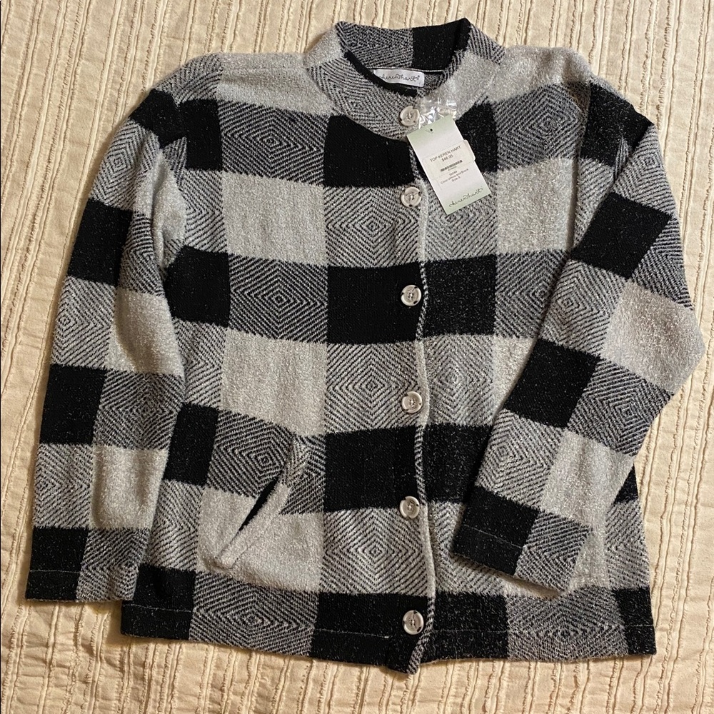 KEREN hart Black and Gray Plaid Cardigan